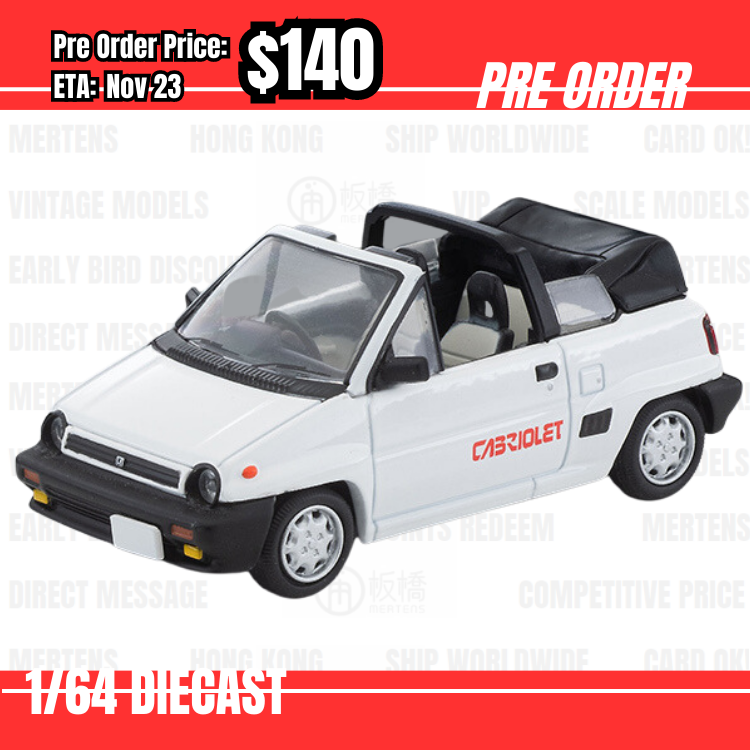 Pre Order-$140 Tomytec 1:64 LV-N262b Honda City Cabriolet White 1984