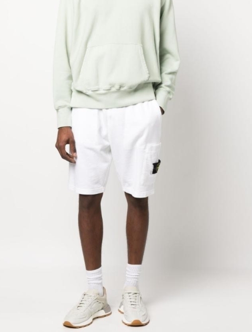 韓國代購 STONE ISLAND 男款 休閒短褲 刺繡LOGO 棉短褲 白 JUN-