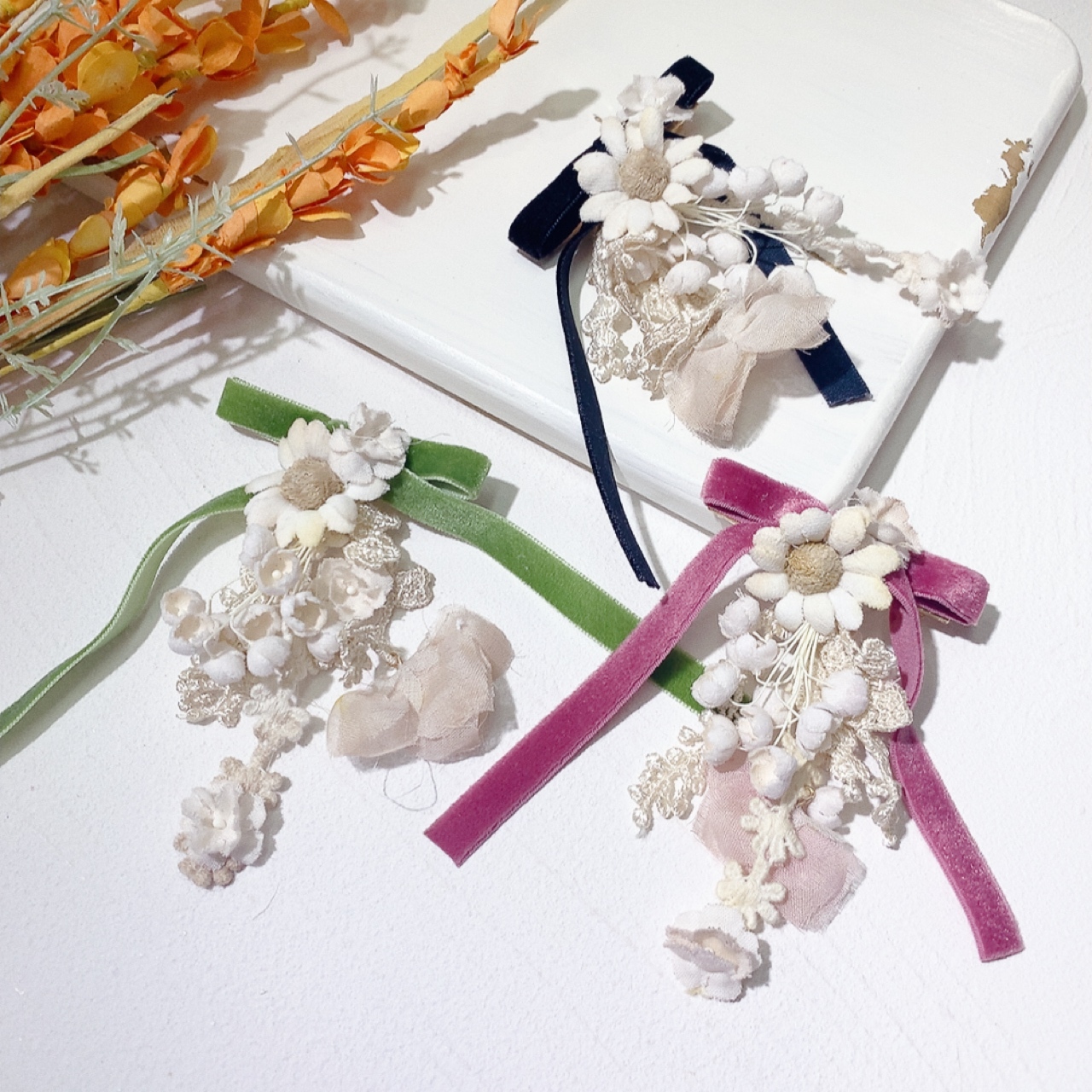 [手作家] 日本布藝花形蝴蝶結髮夾