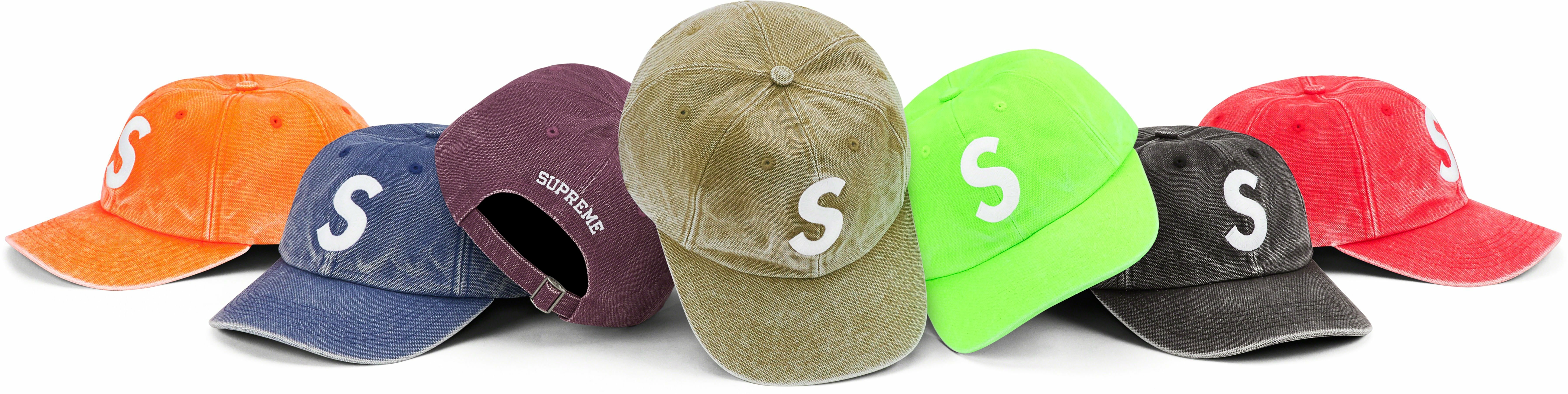 2023SS SUPREME PIGMENT CANVAS S LOGO 6-PANEL 水洗老帽刺繡