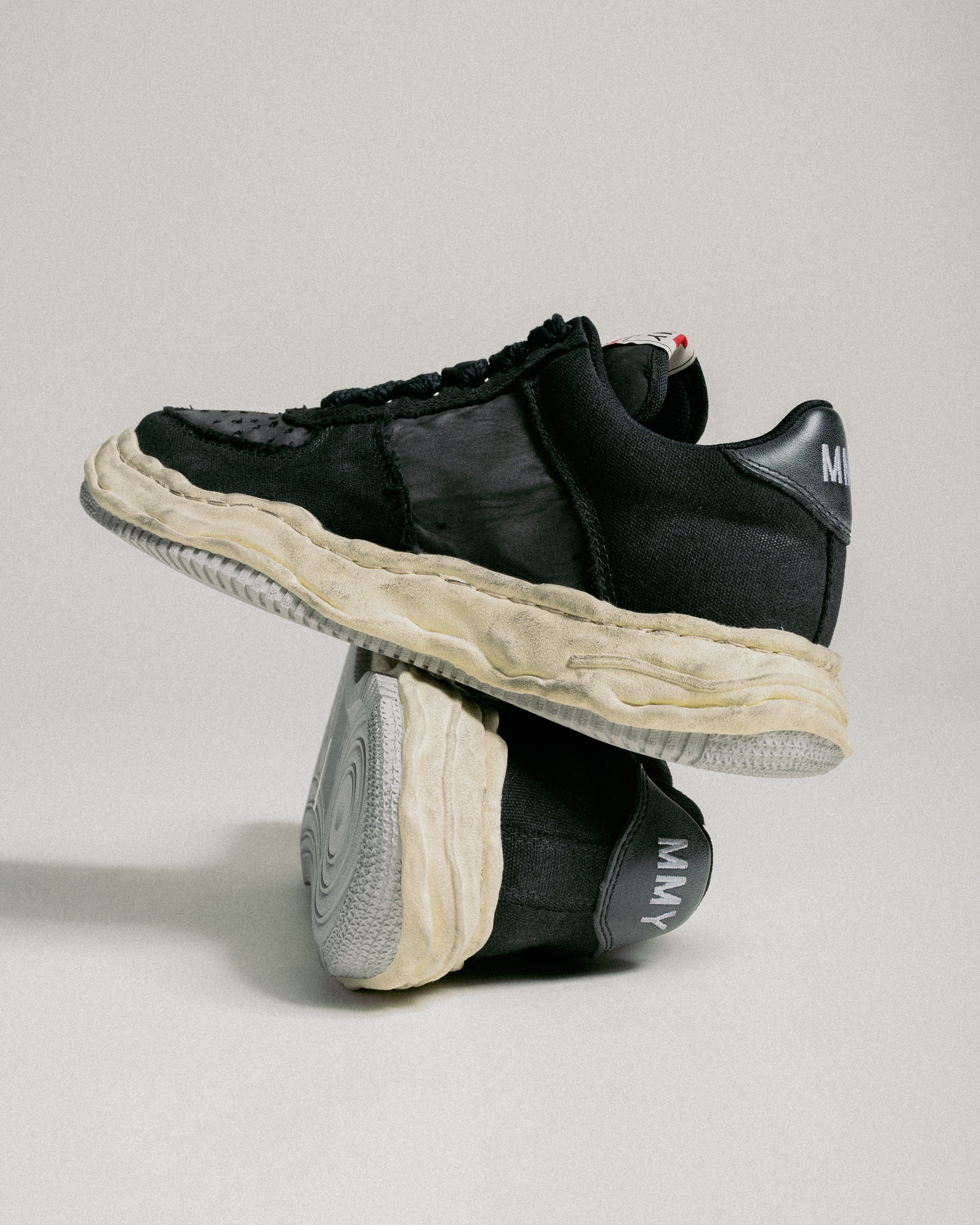MIHARA WAYNE Distressed Canvas Leather Sneaker Black
