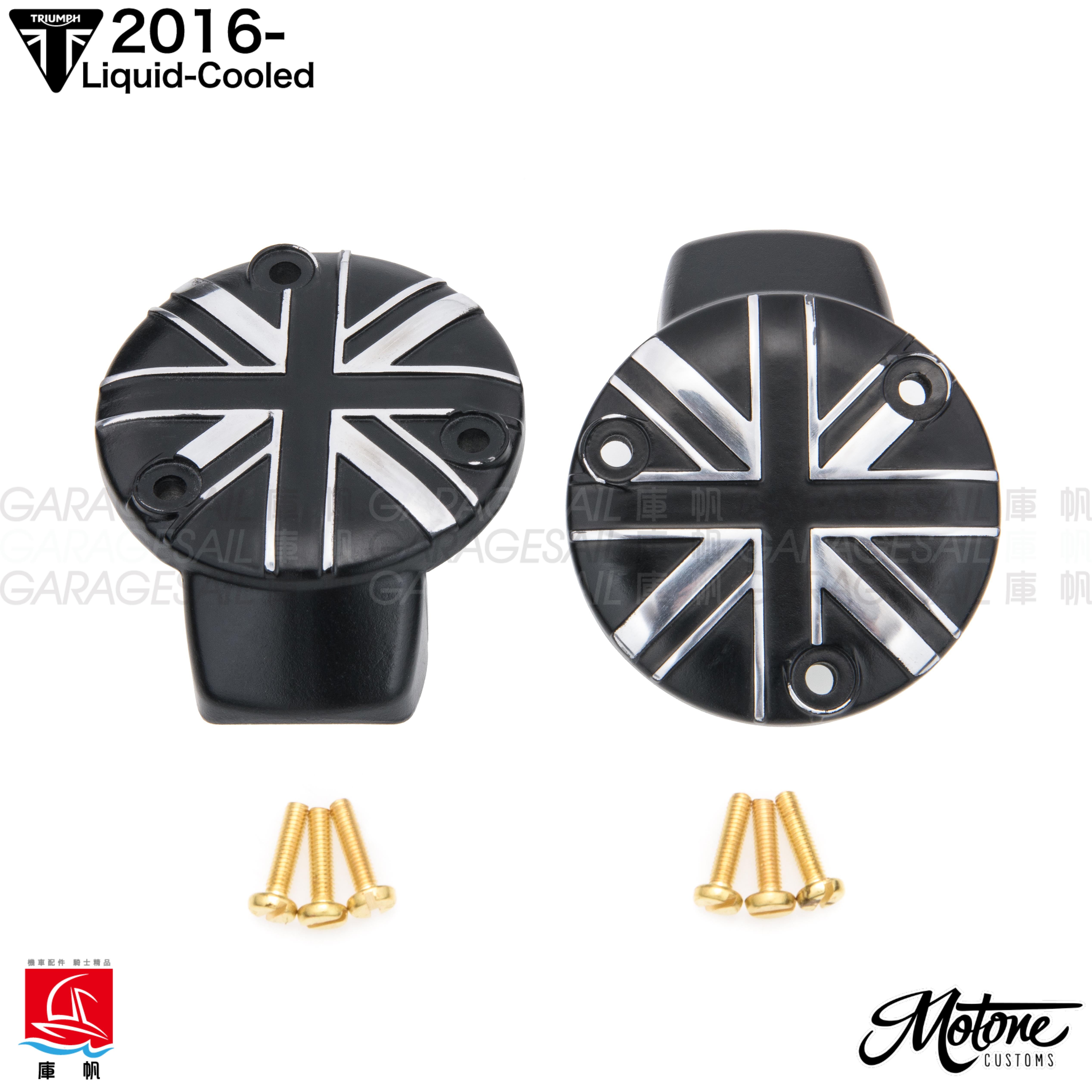 Motone TPS Carb/Throttle Body Cover - Pair - Union Jack - Black/Contrast Polished