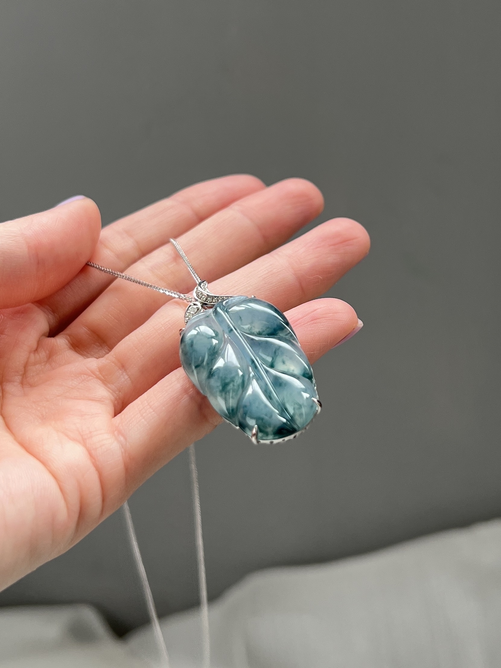 玻璃種藍花金枝玉葉18K(含鍊)