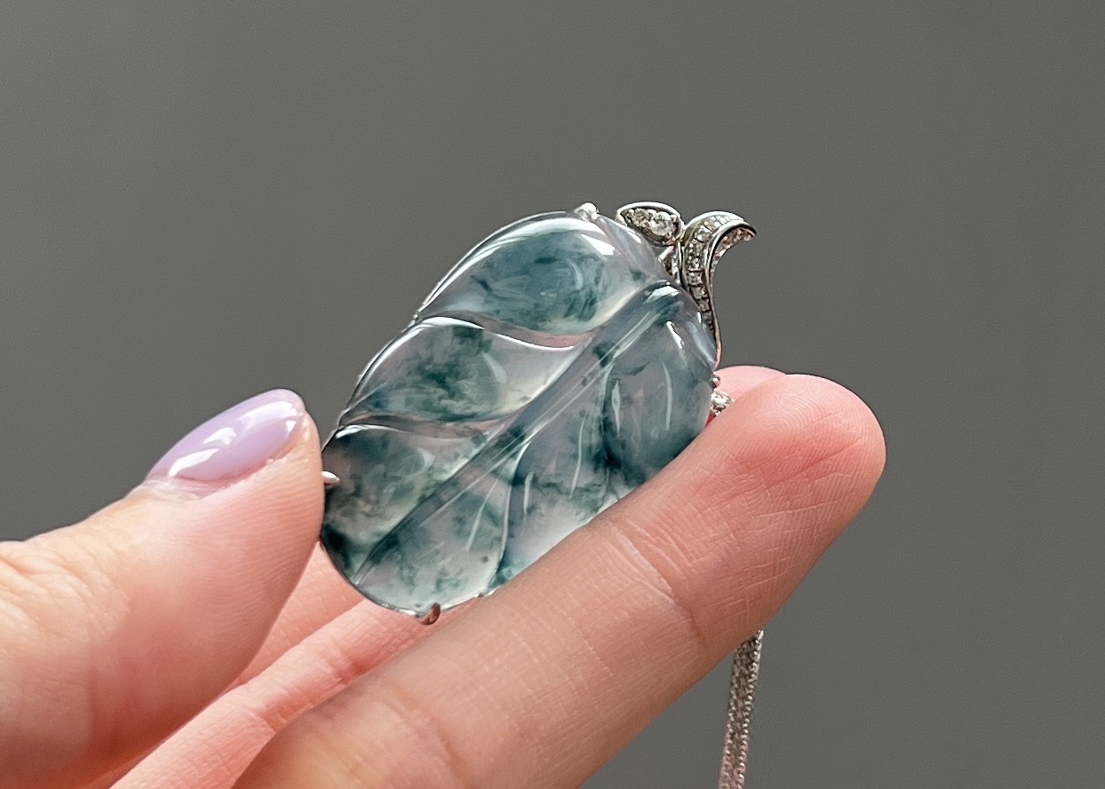 玻璃種藍花金枝玉葉18K(含鍊)