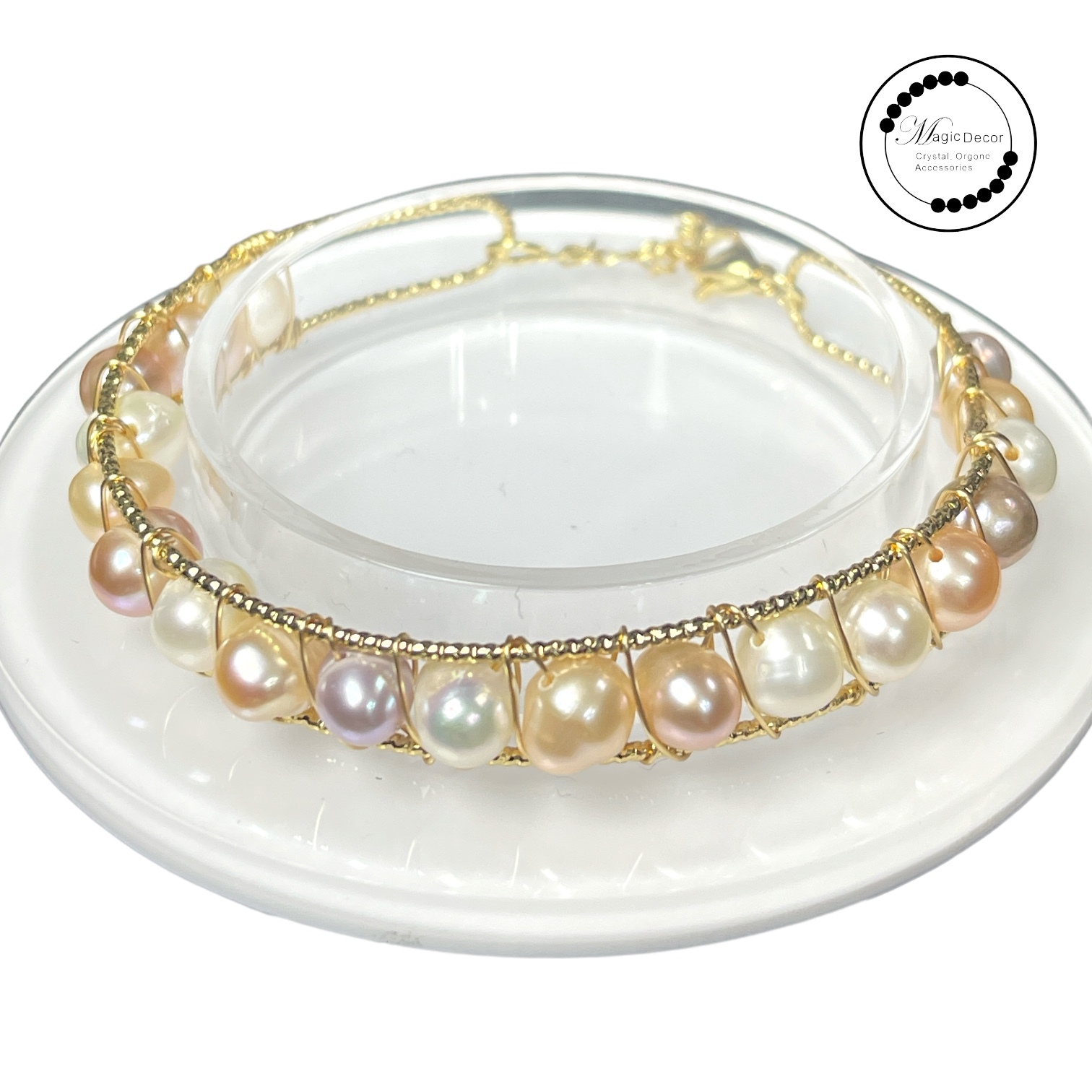 240414 - D72 彩珍珠金色繞線手鈪鏈