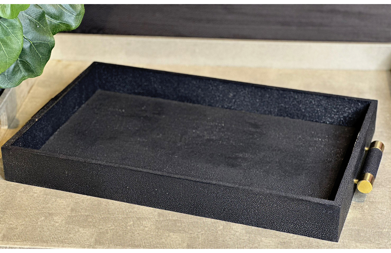 魟魚皮紋黃銅圓手把托盤