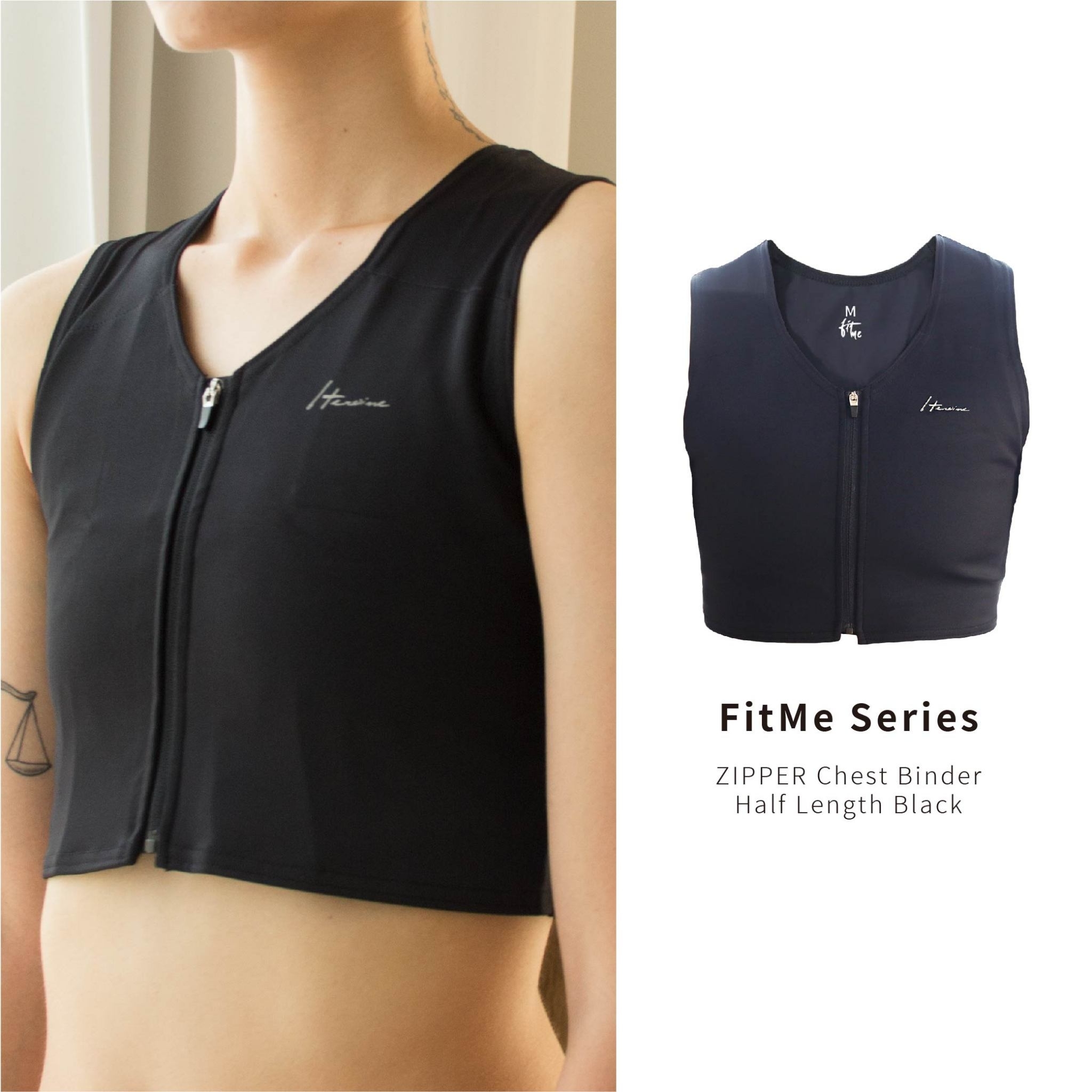 FitMe SeriesZIPPER Chest Binder Half Length Black