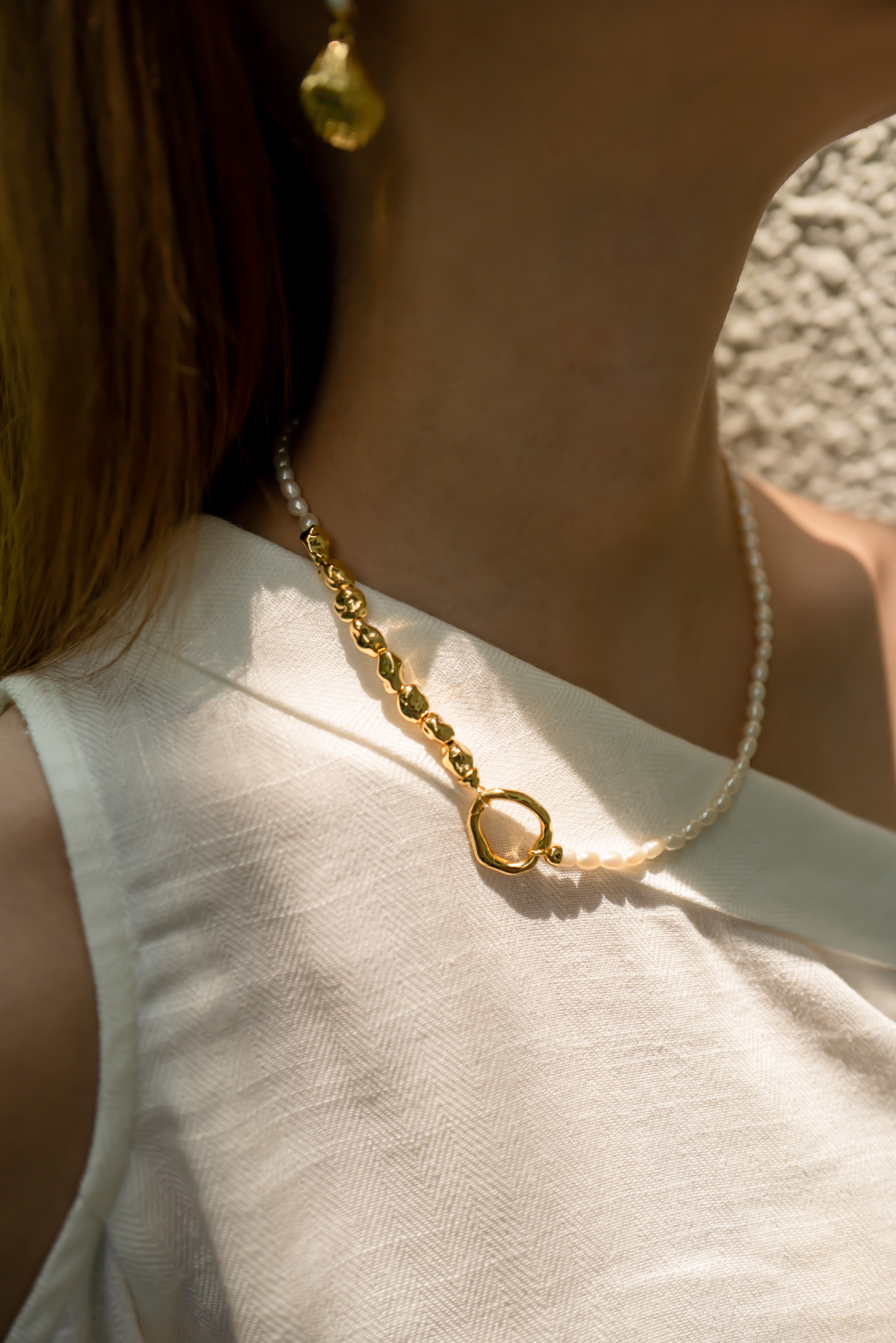 Meteorite · 皺褶隕石珍珠項鍊（金色）