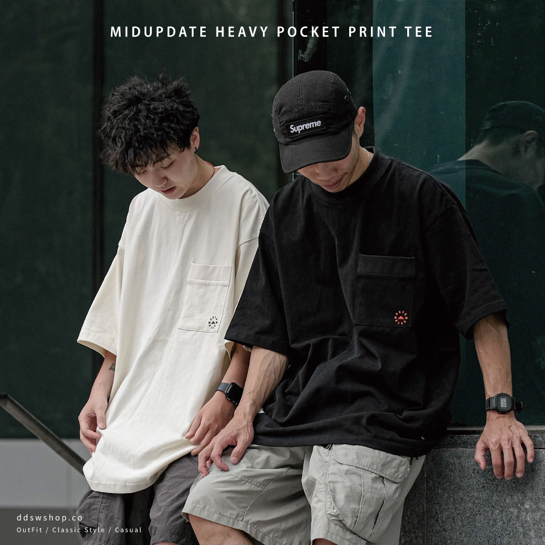 MIDUPDATE 重磅口袋印花短踢 黑色 米白色