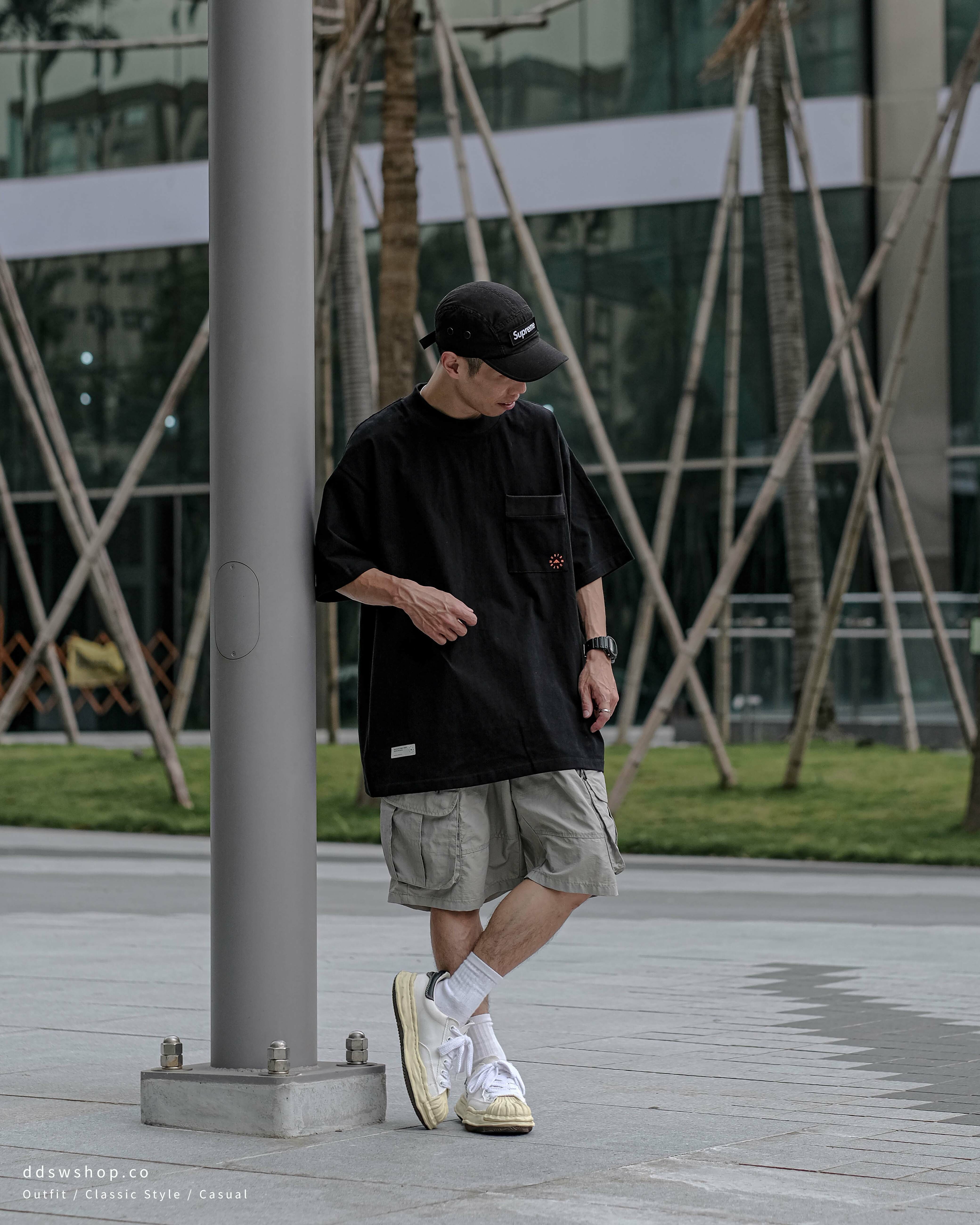 MIDUPDATE 重磅口袋印花短踢 黑色 米白色