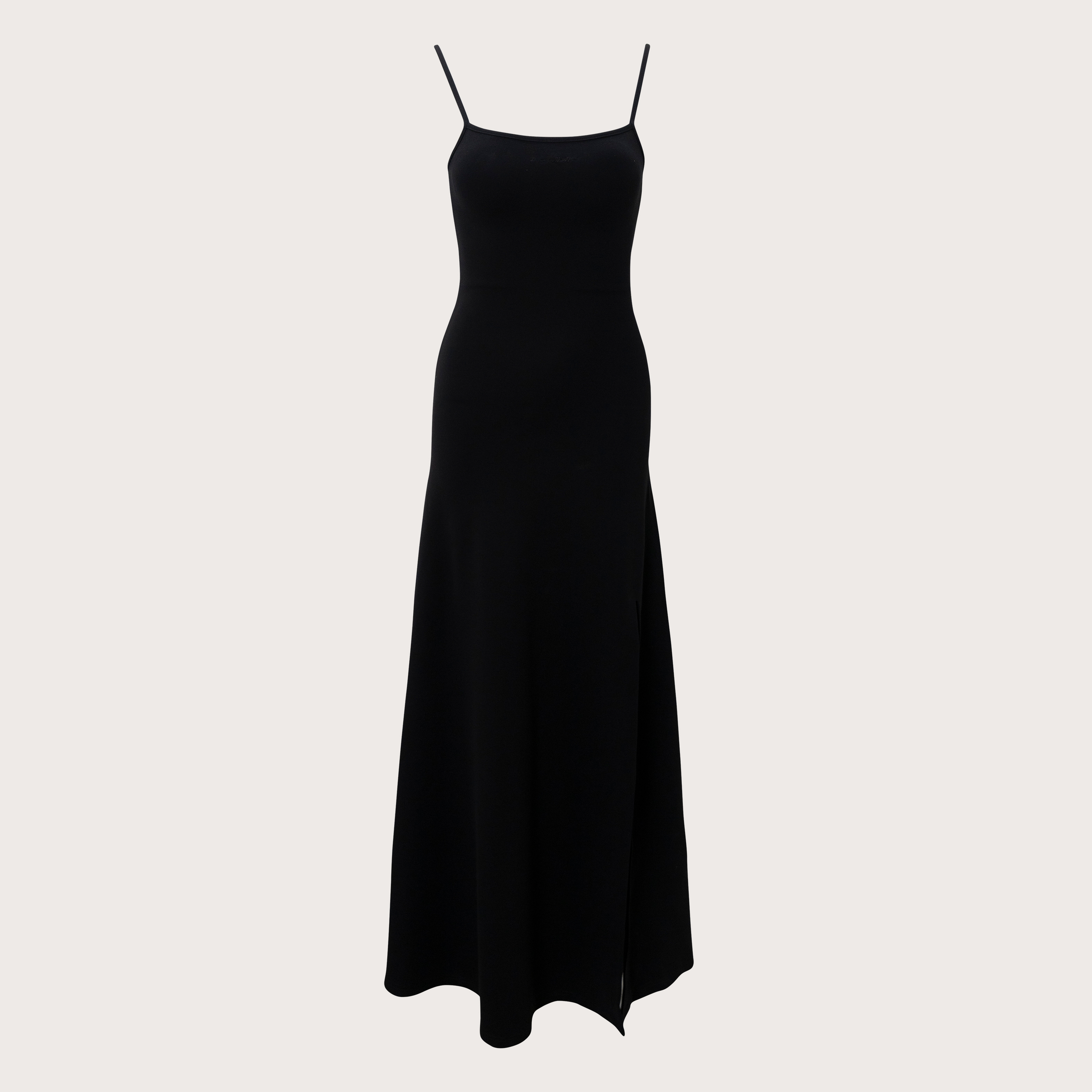 Square Neck Slit Dress-Black