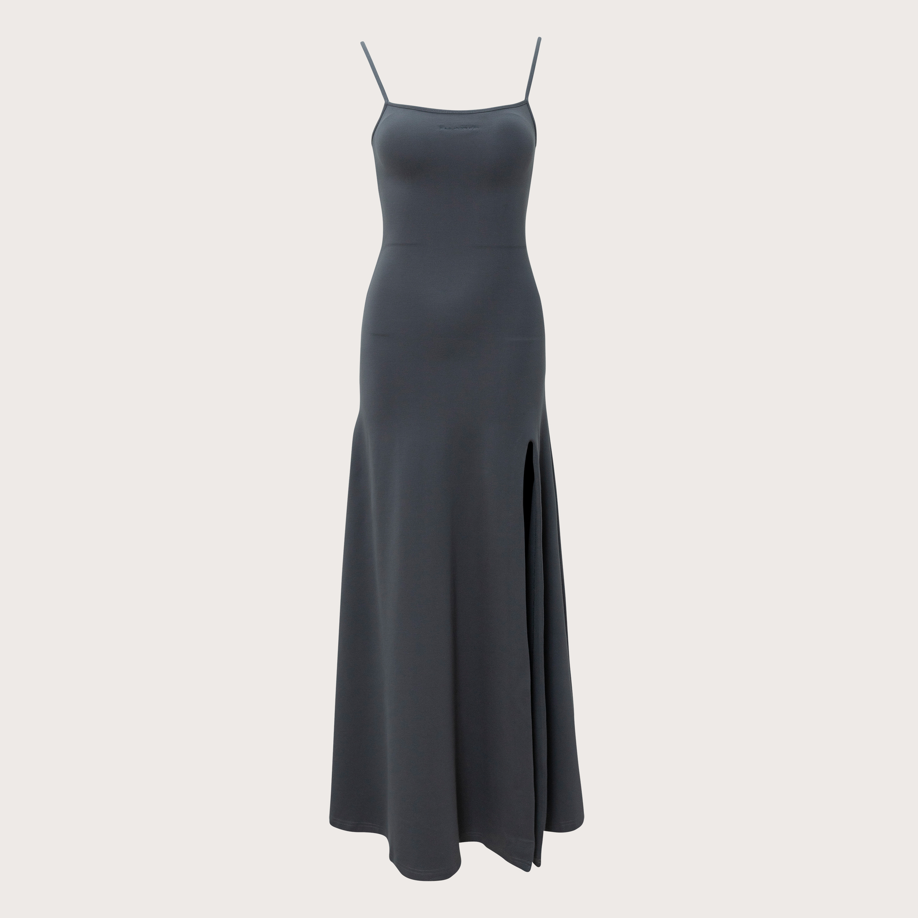 Square Neck Slit Dress-Dark Gray