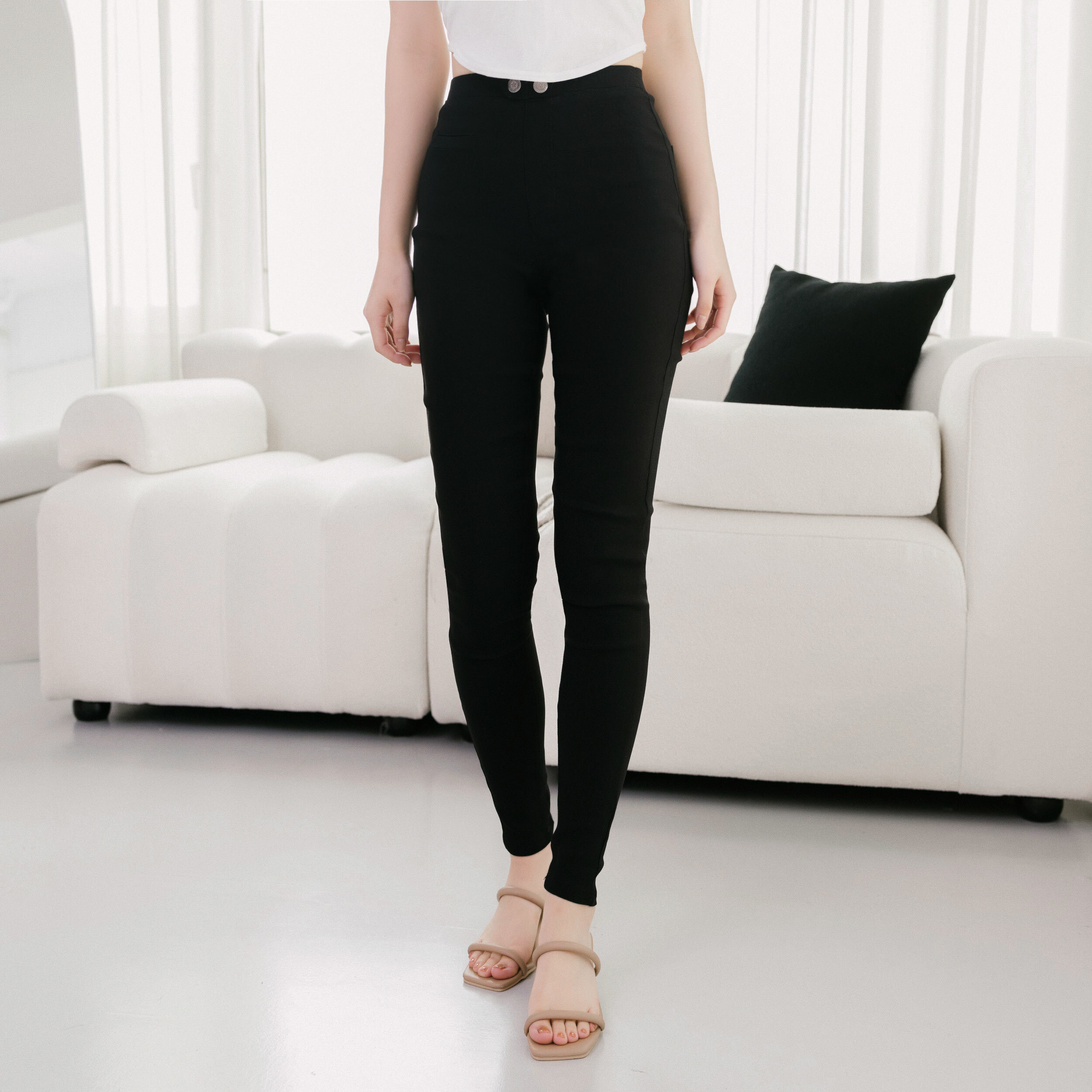 法朵Fado Shop｜腰二釦彈力顯瘦褲 279C010 黑 S-XL