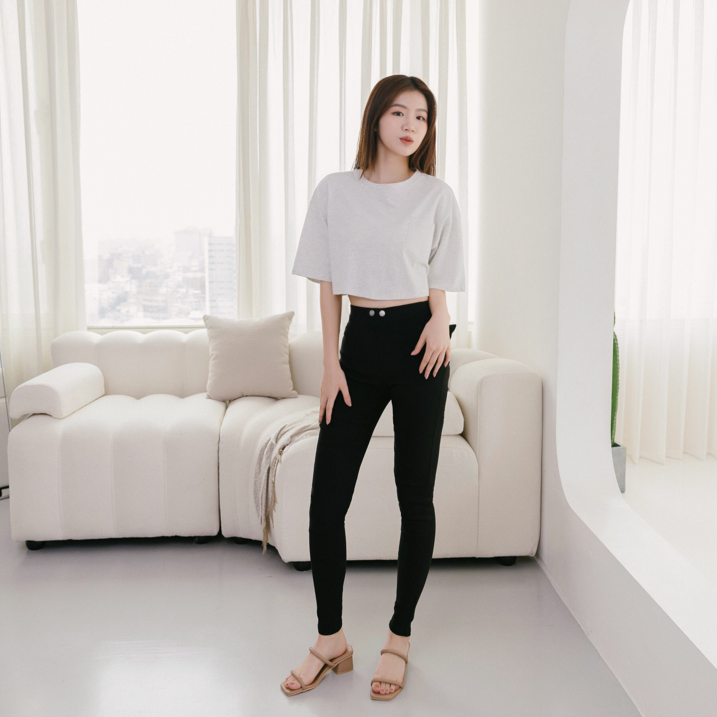 法朵Fado Shop｜腰二釦彈力顯瘦褲 279C010 黑 S-XL