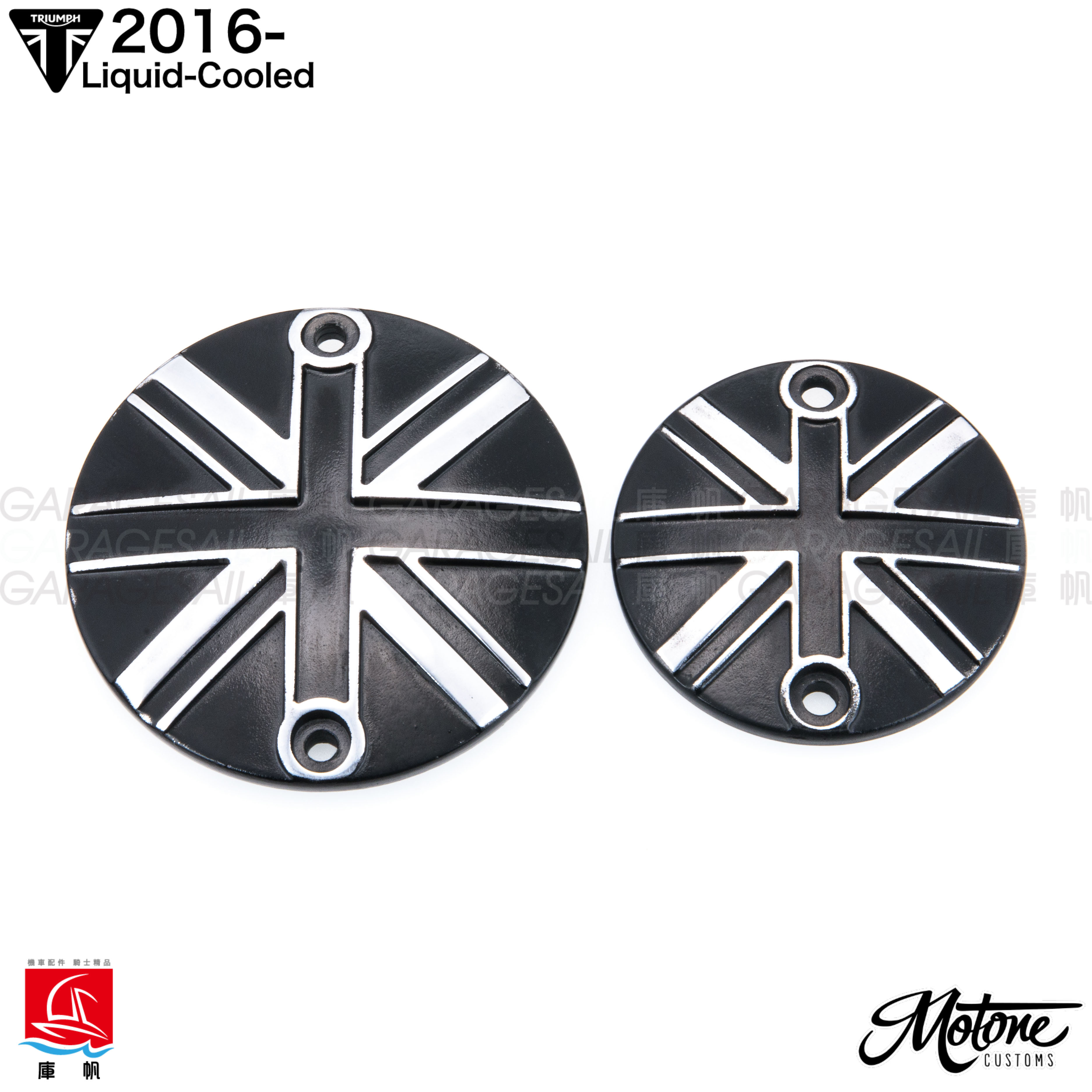 Motone LC Clutch Badge/Points ACG Cover - Union Jack - Black&Polished
