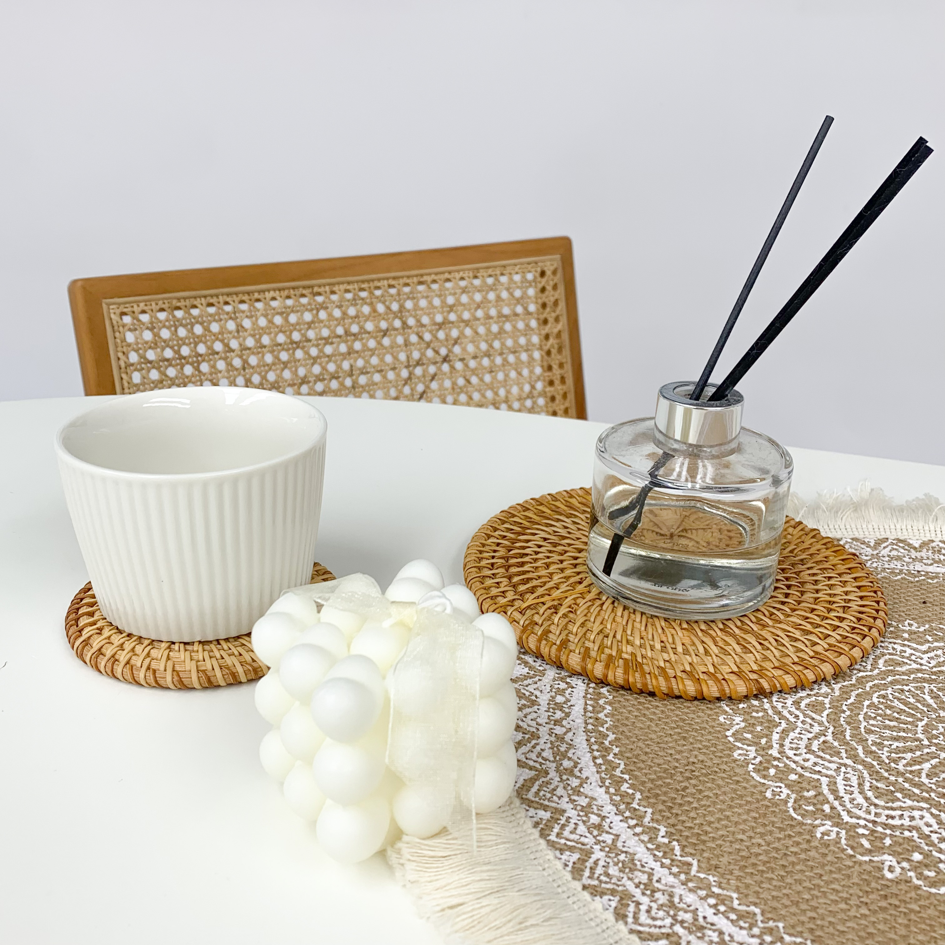 手工藤編圓形杯墊