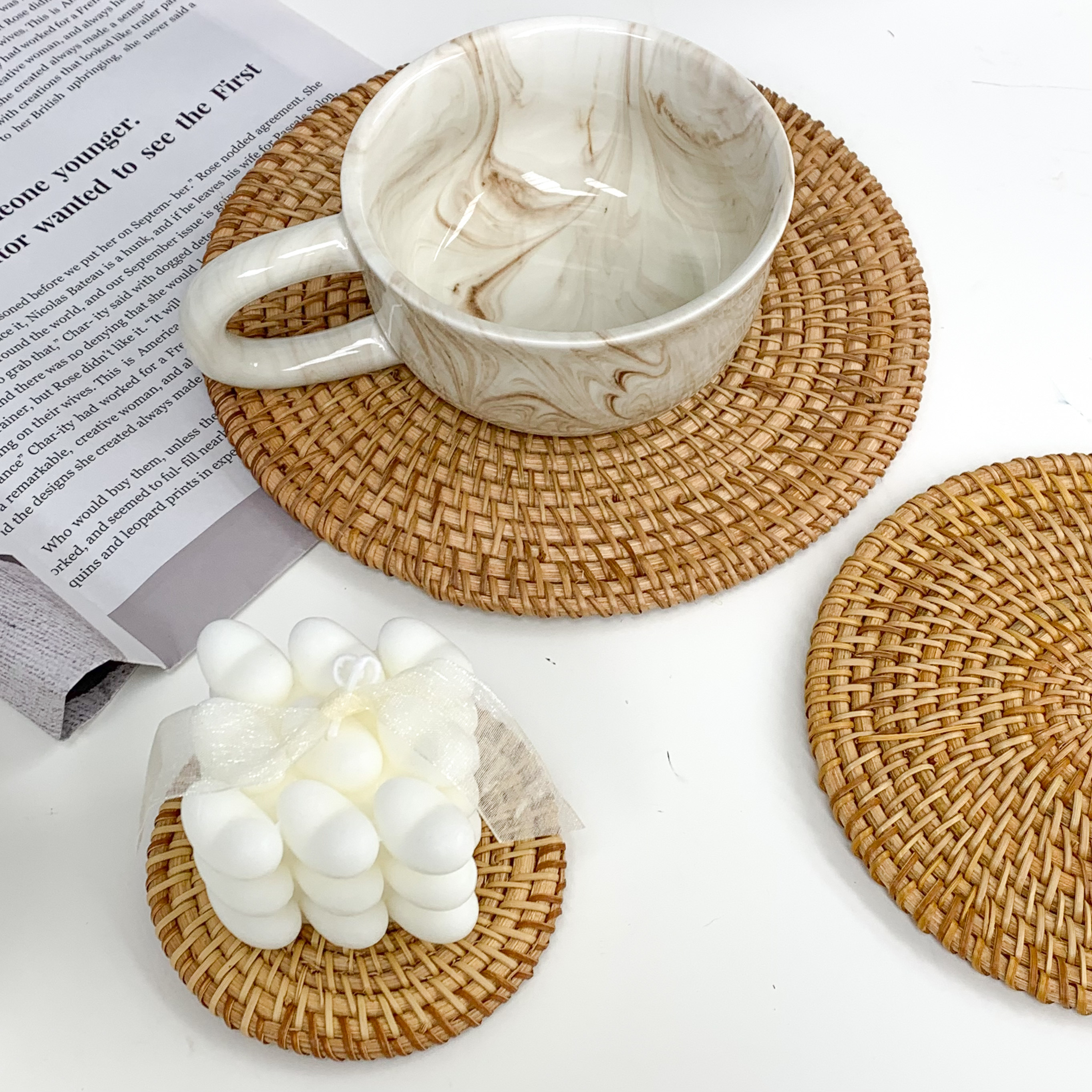 手工藤編圓形杯墊