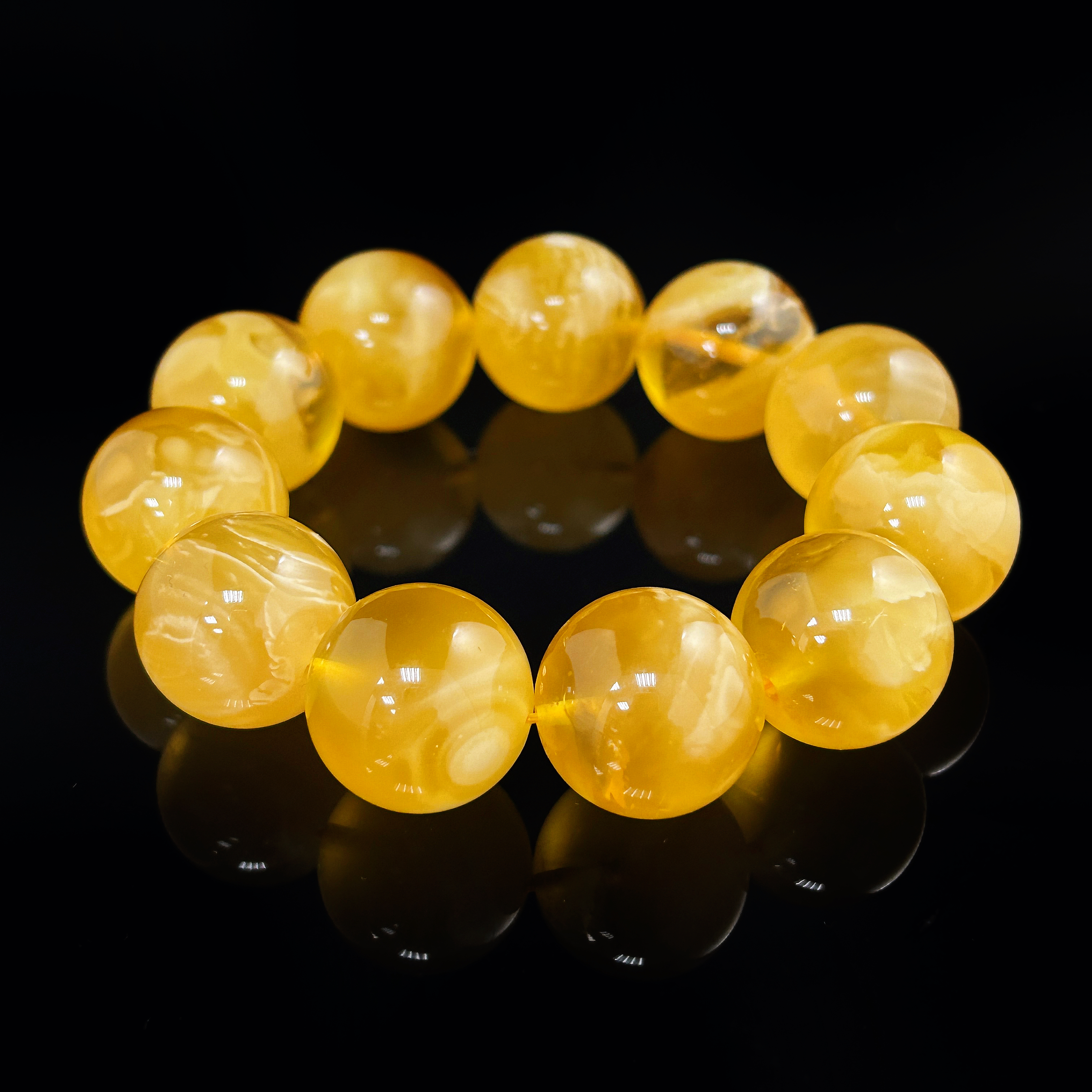 (結緣欣賞)收藏款天然俄羅斯意境聚寶盆帶妖孽紋圓珠手鍊 20+mm