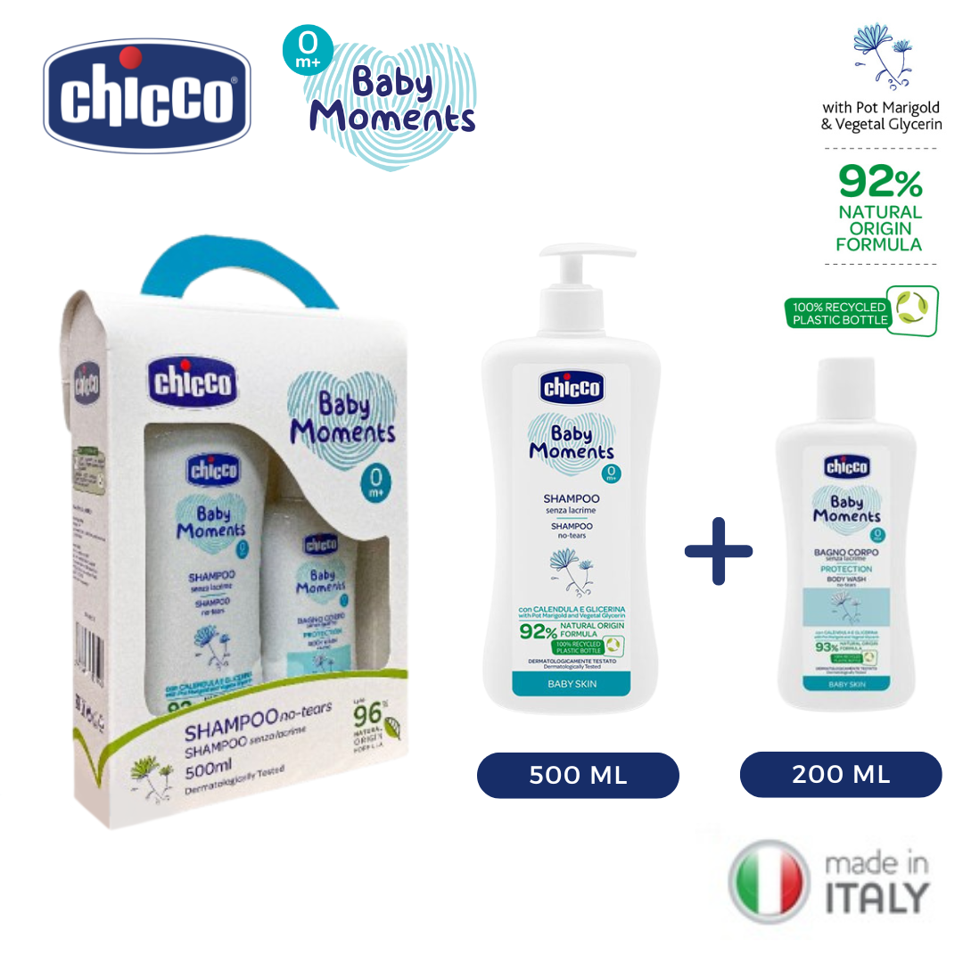 Chicco Baby Moments Set No-Tears Shampoo 500ml + No-Tears Body Wash Protection 200ml
