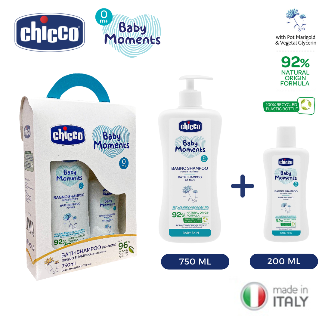 Chicco Baby Moments Set  No Tears Bath Shampoo  (750ml + 200ml)