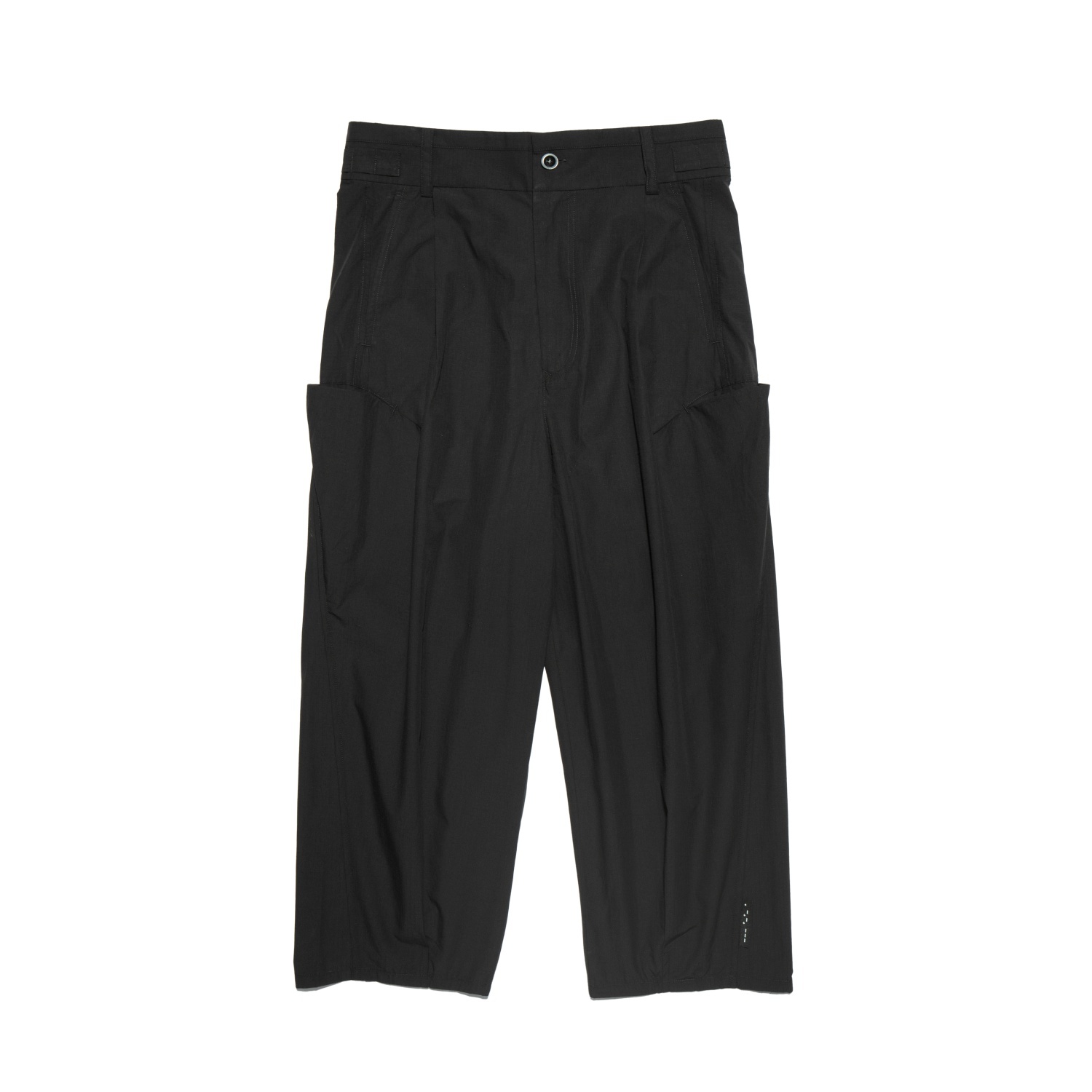 側袋打褶休閒九分褲- 黑