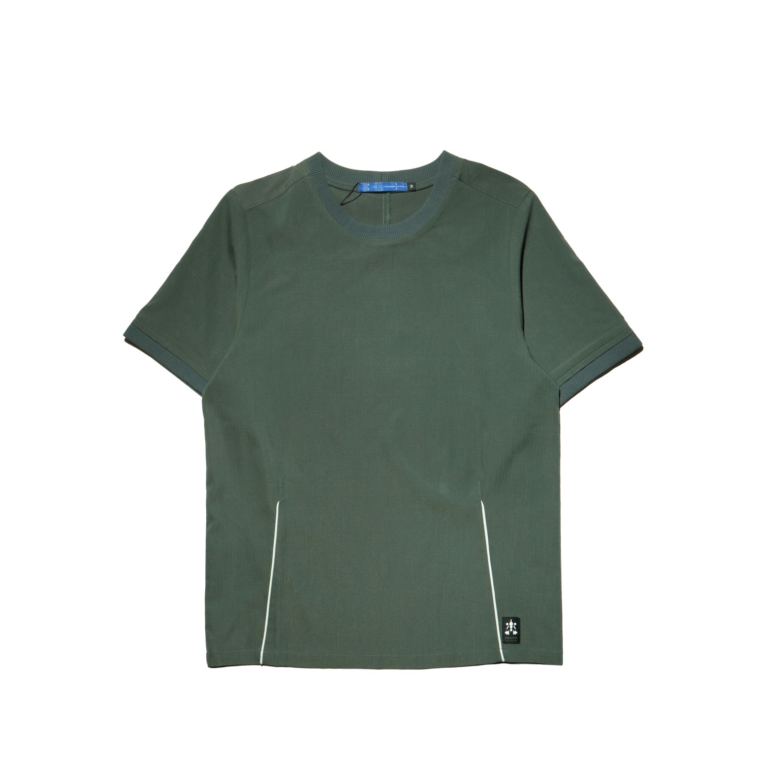 須線條剪接上衣- 灰綠