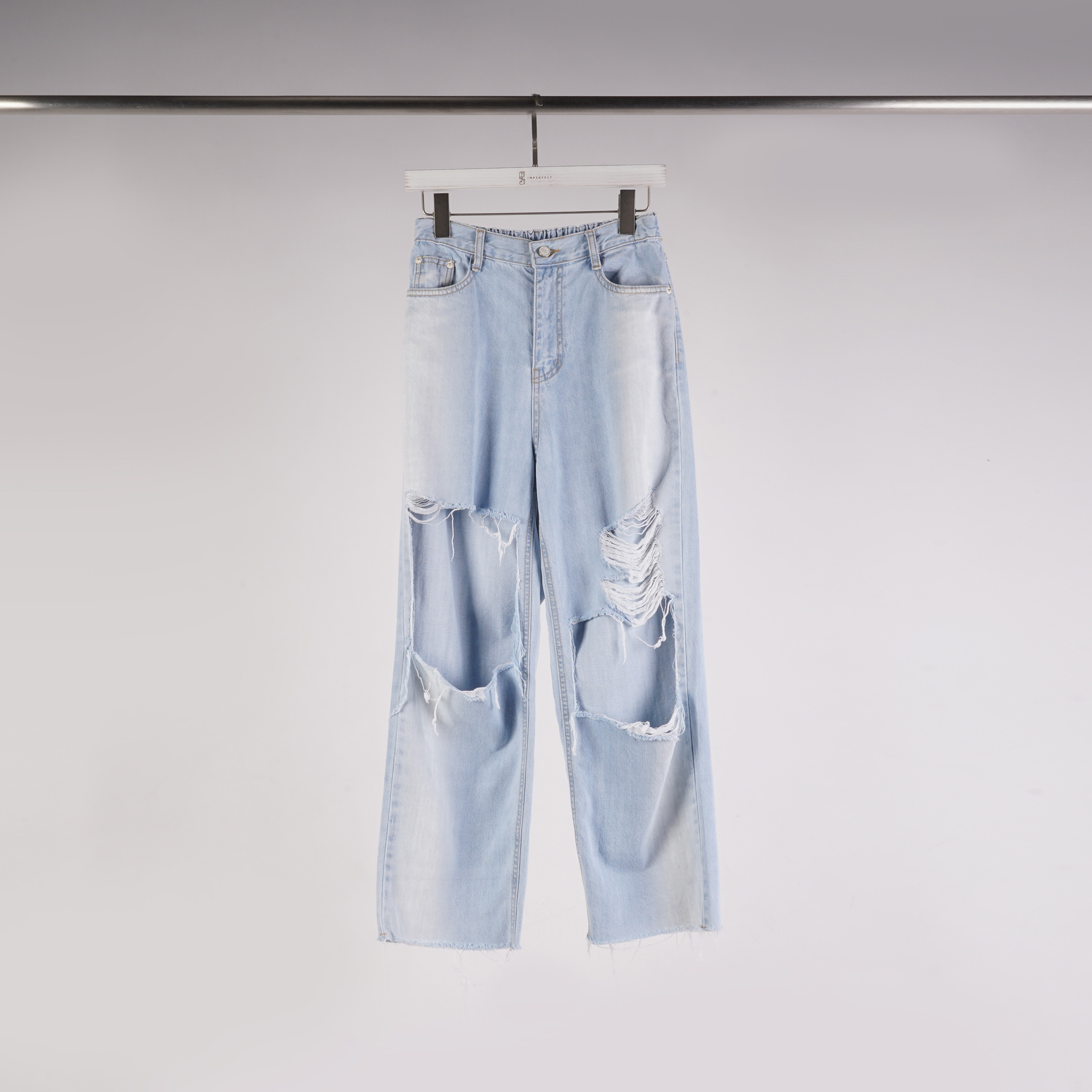 有夠破刷色牛仔寬褲 | L