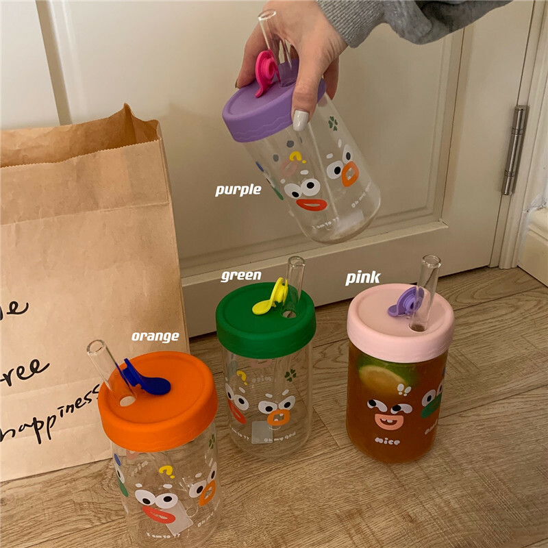 《2361》繽紛少女大眼睛吸管玻璃杯600ML