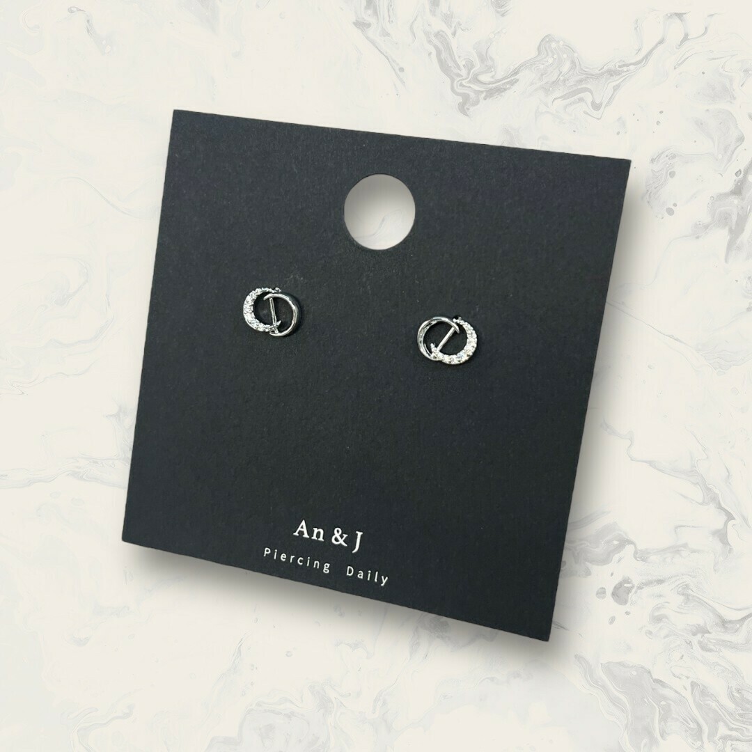 韓國直送-銀針 線鋯彎月+素面彎月 鍍14K 全智賢同款