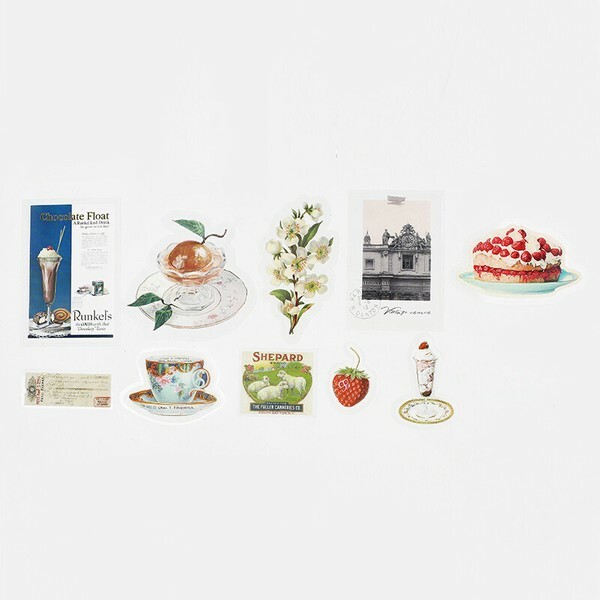 綠色 復古裝飾 30入 和紙+PET貼紙包｜日本BGM