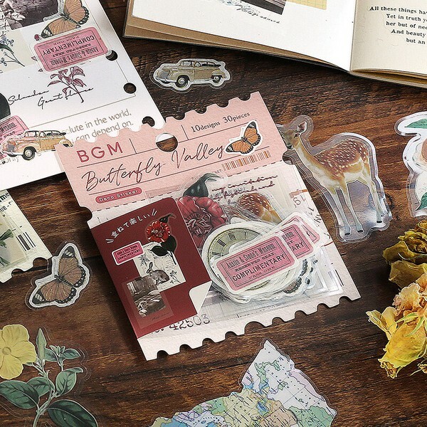 紅色 復古裝飾 30入 和紙+PET貼紙包｜日本BGM