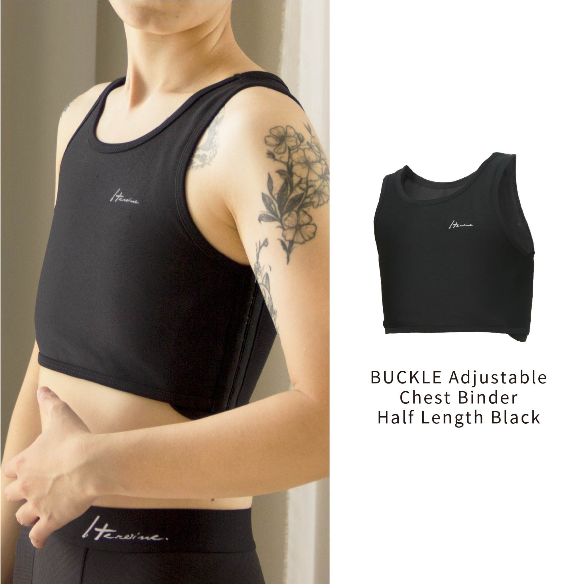 BUCKLE Adjustable Chest Binder Half Length Black/White