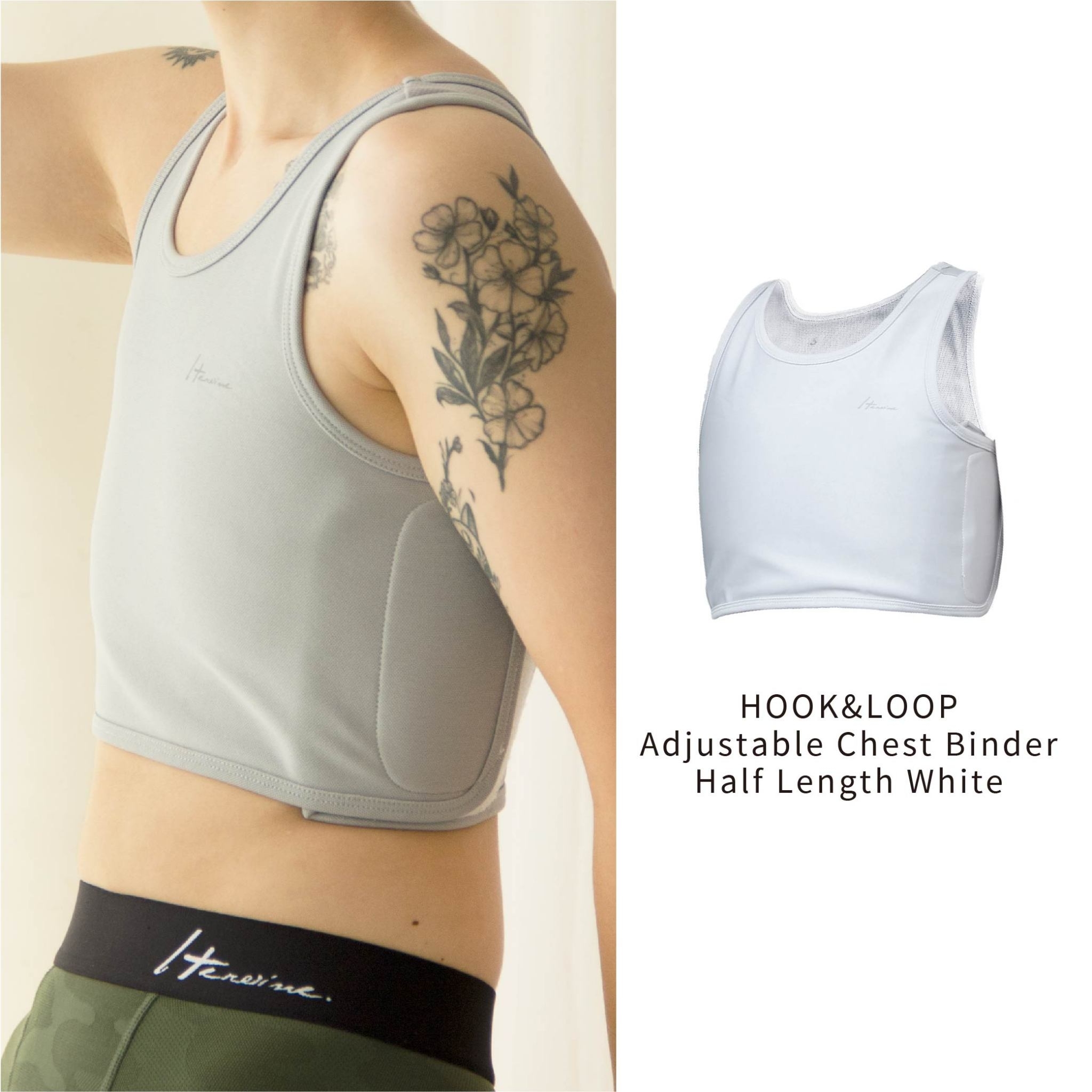 HOOK&LOOP Adjustable Chest Binder Half Length White