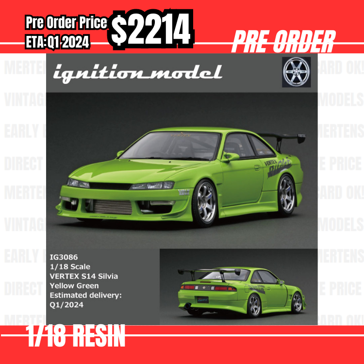 Pre Order-$2214 IG 1:18 IG3086 VERTEX S14 Silvia Yellow Green [OD10/06]