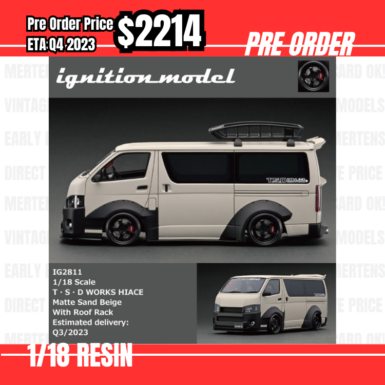 Pre Order-$2214 IG 1:18 IG2811 T･S･D WORKS HIACE Matte Sand Beige With Roof Rack [OD10/06]