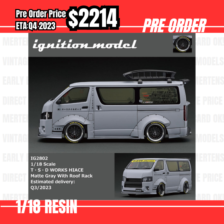 Pre Order-$2214 IG 1:18 IG2802 T･S･D WORKS HIACE Matte Gray With Roof Rack [OD10/06]