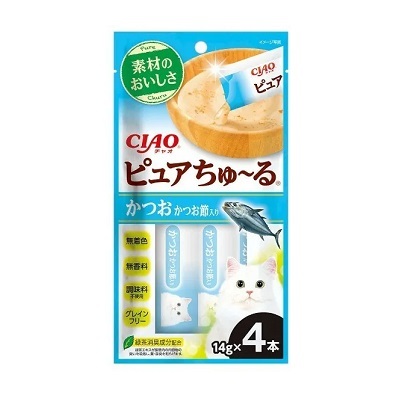 CIAO Pure Churu 鰹魚+鰹魚節醬 (14gx4支裝)【$100 X 7 包】【可混合其他口味】