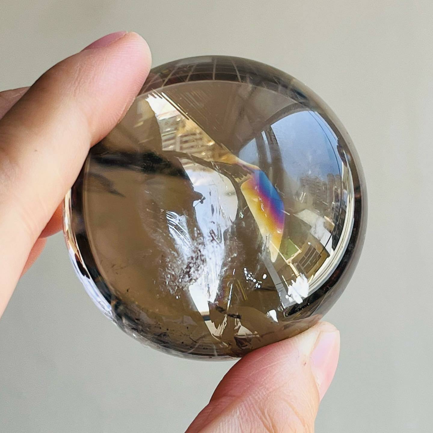 [原石] 爆彩煙晶/茶晶球/茶阿賽 水晶球 4.5公分