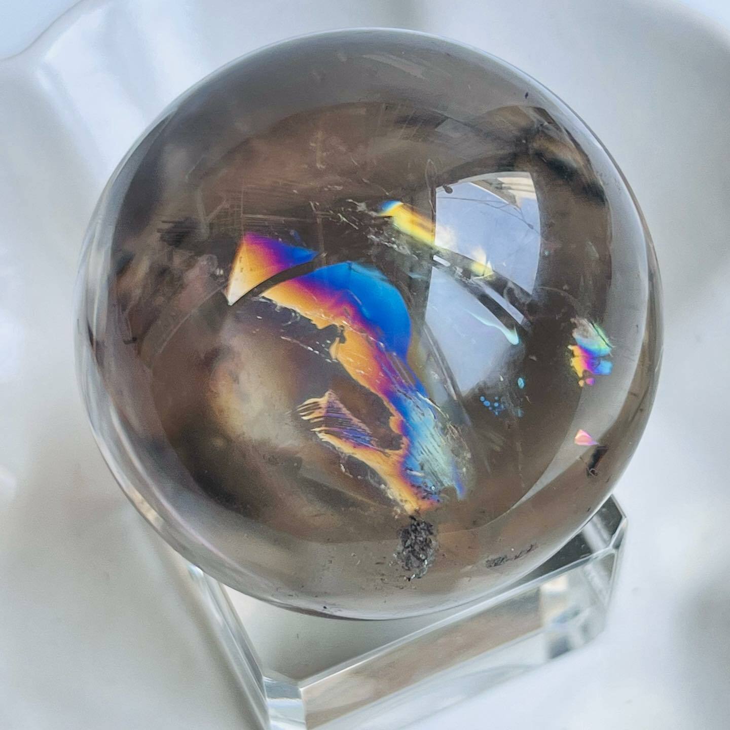 [原石] 爆彩煙晶/茶晶球/茶阿賽 水晶球 4.5公分