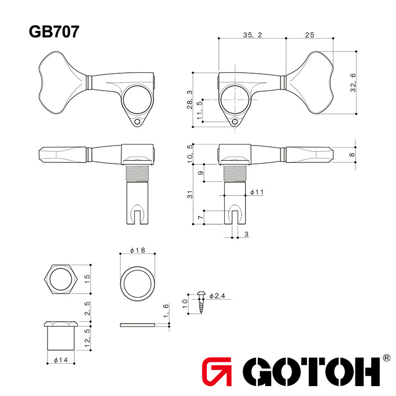Gotoh GB707 電貝斯 調音 弦鈕 金色
