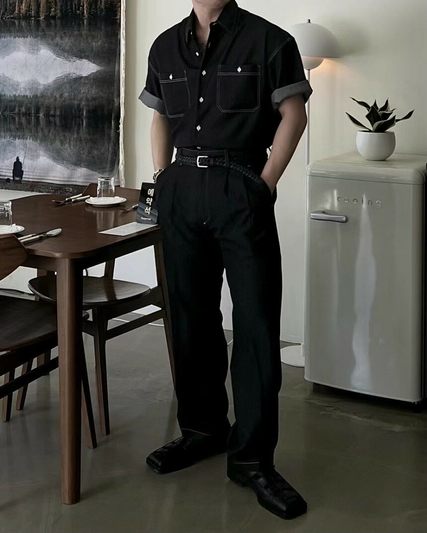 [1atm] 好感度-金屬光牛仔套裝 (長褲)