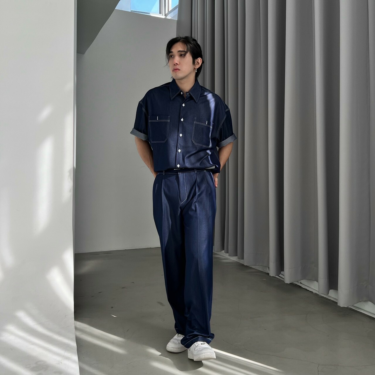 [1atm] 好感度-金屬光牛仔套裝 (長褲)