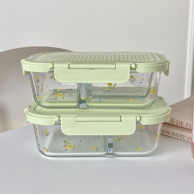 《2370》INS碎花可微波透明保鮮盒(附湯叉)