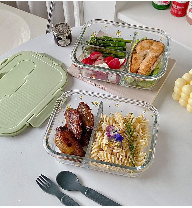 《2370》INS碎花可微波透明保鮮盒(附湯叉)