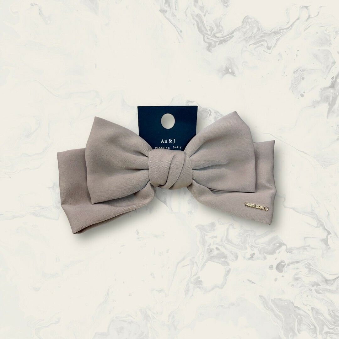 韓國直送髮飾 右下英文金標蜜桃絨雙層蝴蝶結彈夾