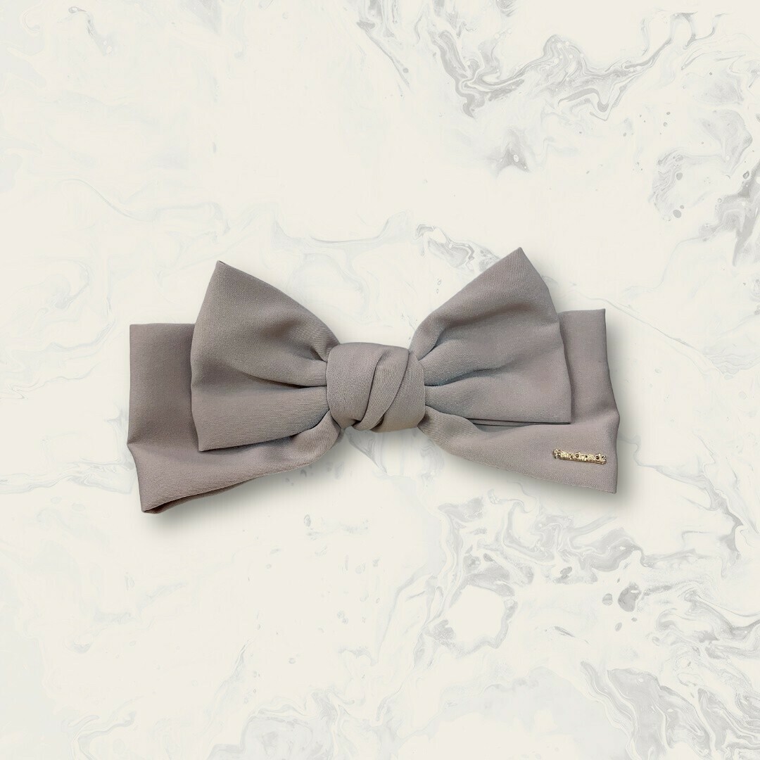 韓國直送髮飾 右下英文金標蜜桃絨雙層蝴蝶結彈夾