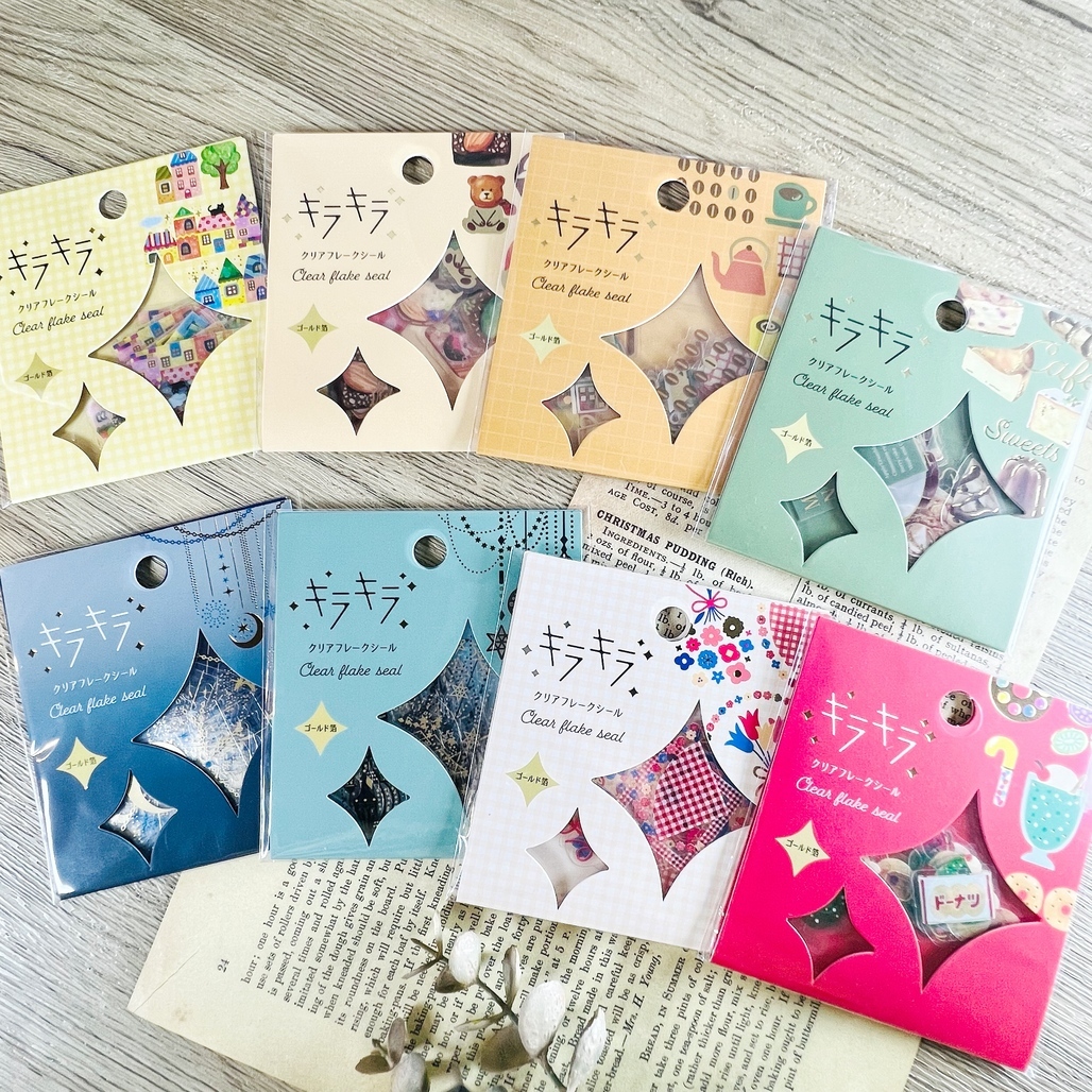 日本World Craft．キラキラ 閃亮系列貼紙包 第2彈 透明PET/金箔貼紙 <整包/分裝>