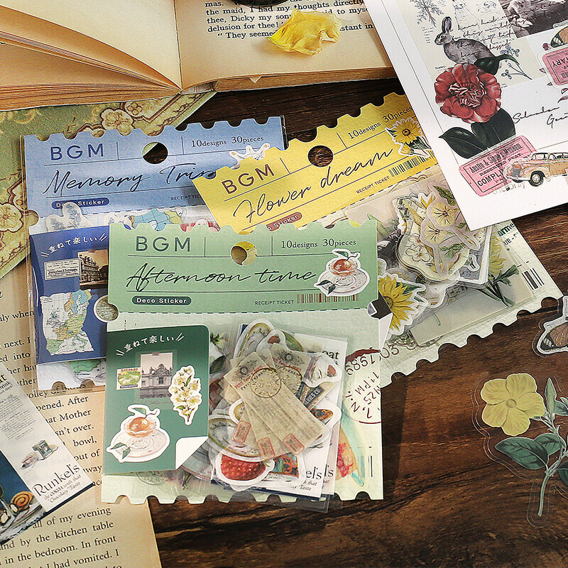 日本BGM．古典風物件貼紙包 PET/和紙貼紙 拼貼素材 <整包/分裝>