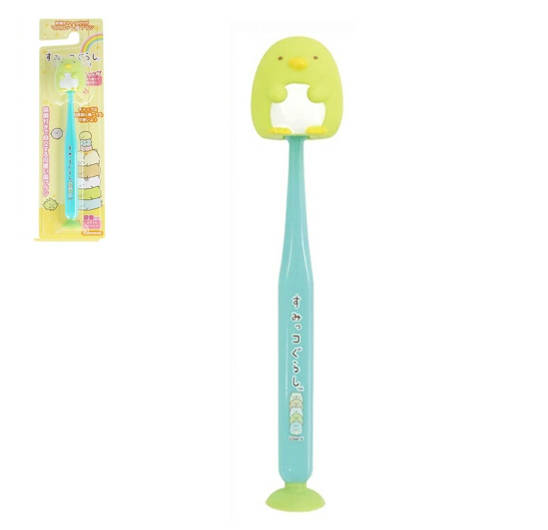 角落生物 帶吸盤兒童牙刷-企鵝(牙刷蓋)(日本直送)
