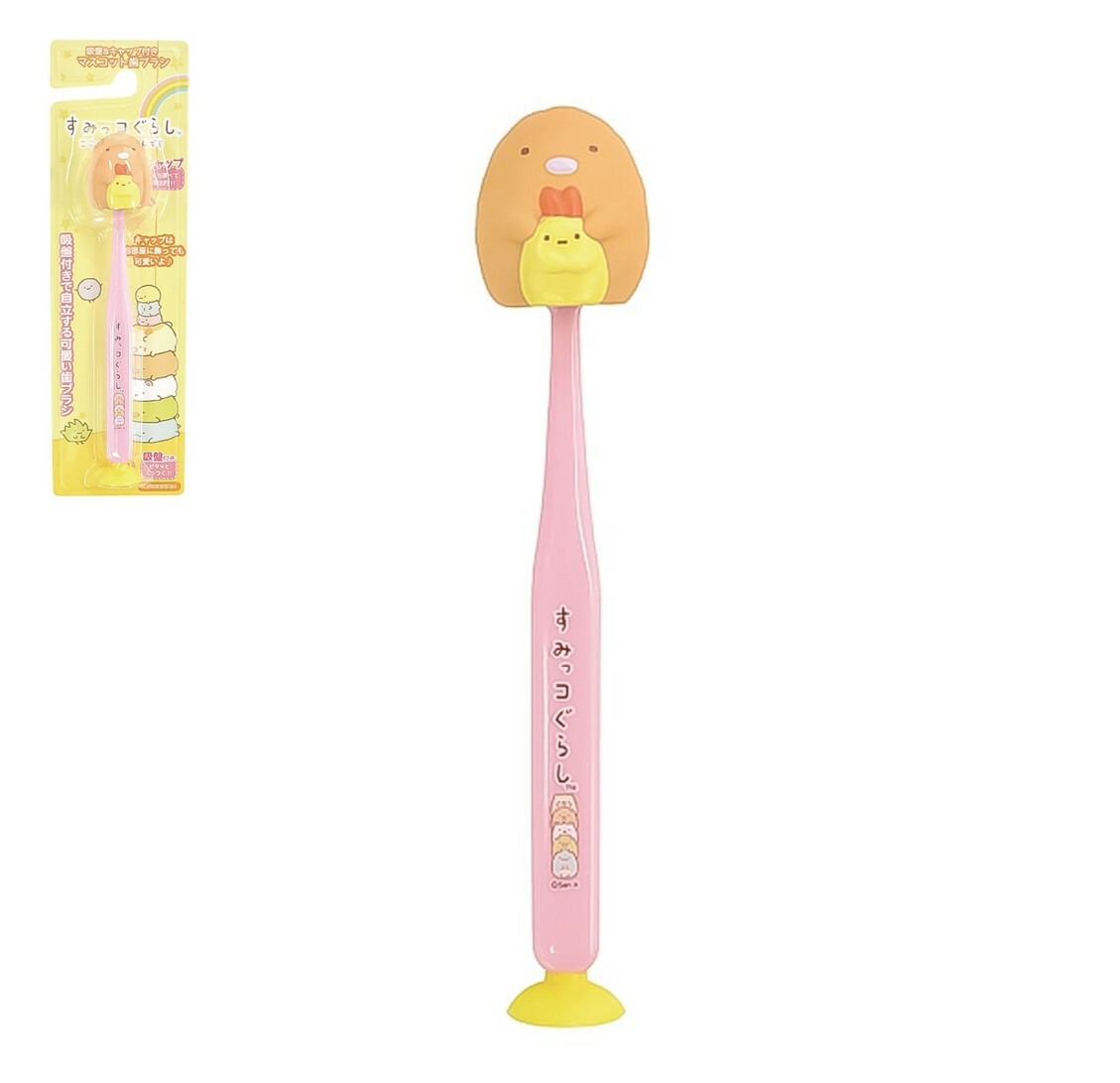 角落生物 帶吸盤兒童牙刷-豬排(牙刷蓋)(日本直送)